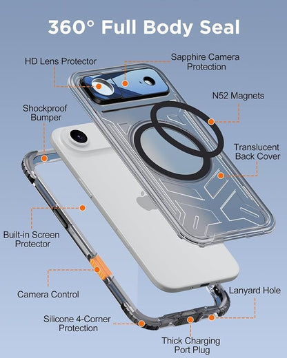 for iPhone Air Waterproof Case with Magsafe, Built-in [Camera & Screen Protector] [Lanyard], IP68 Water Proof Full Body Dustproof Heavy Duty Frosted Protective Phone Cover, 6.7" Black