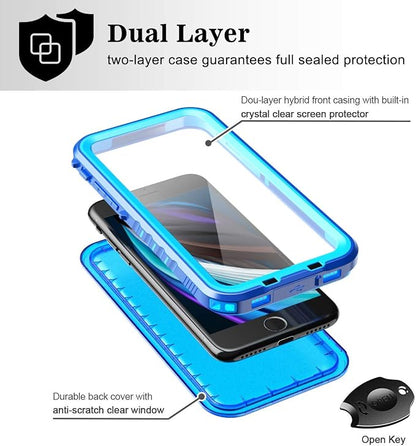 SPORTLINK Waterproof Case for iPhone SE 3rd 2022/iPhone SE 2nd 2020/iPhone 7/8 - Full Body Shockproof Dustproof Phone Screen Protector Rugged Waterproof Case for iPhone SE3/SE2/7/8 (Blue)