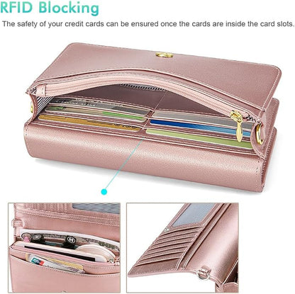 nuoku Women Small Crossbody Bag Cellphone Purse Wallet with RFID Card Slots 2 Straps Wristlet