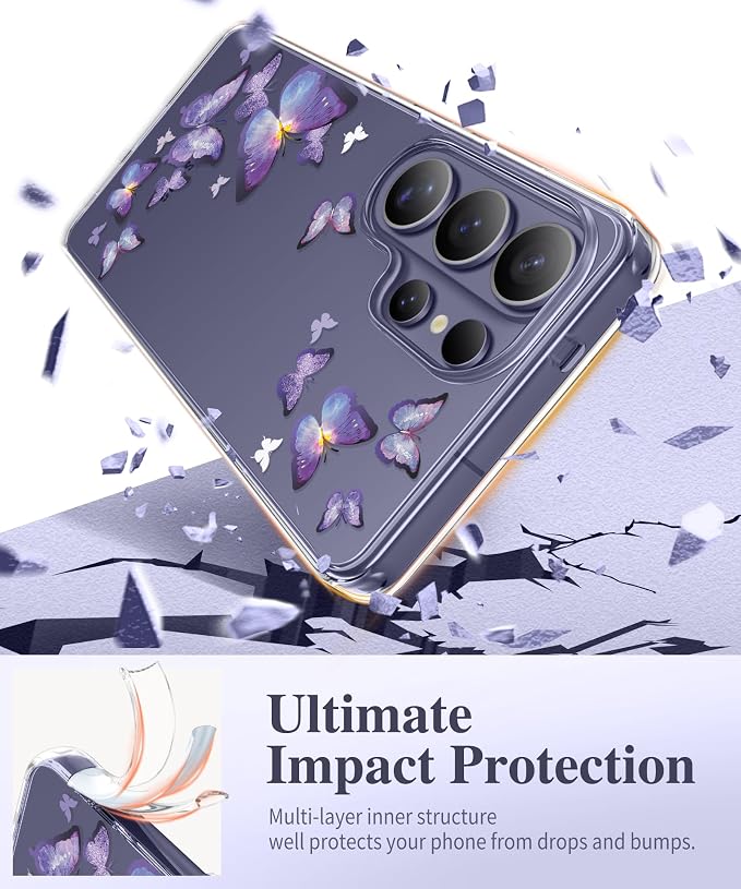 GVIEWIN Compatible with Samsung Galaxy S26 Ultra Case, Clear Floral Slim Shockproof Protective Women Phone Case, Non-Yellowing, with Screen Protector & Camera Lens Protector 6.9", Alluring Butterfly