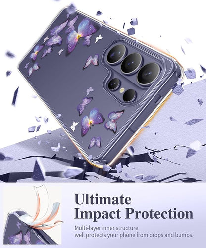 GVIEWIN Compatible with Samsung Galaxy S26 Ultra Case, Clear Floral Slim Shockproof Protective Women Phone Case, Non-Yellowing, with Screen Protector & Camera Lens Protector 6.9", Alluring Butterfly