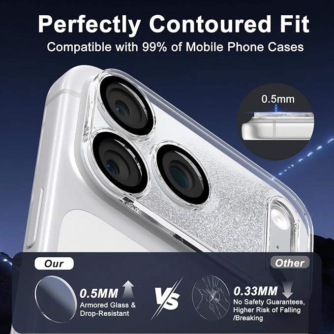 surundo for iPhone 17 Pro Max Camera Protector, Bling Glitter Camera Cover Design Flowing Liquid Quicksand, [Not Easy to Fall] [Strong Adsorption] 9H Tempered Glass Lens Cover Stylish Accessories