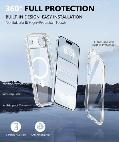 Compatible with iPhone Air Case Clear, Built-in Screen Protector, [Compatible with MagSafe] Full Body Rugged Phone Case, Shockproof Protective Magnetic Cover for Air 6.5" (Clear)
