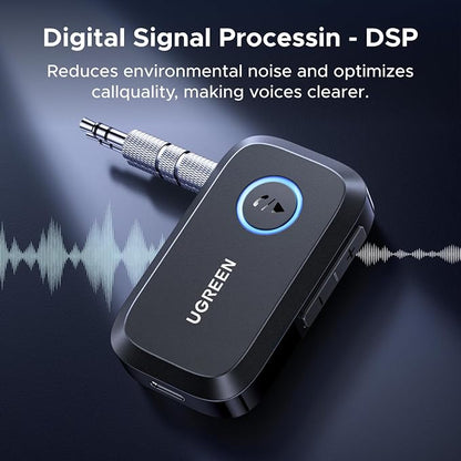UGREEN Bluetooth 5.4 Car Adapter, Hands-Free Call & Noise Cancelling AUX to Bluetooth Adapter for Car, 3.5mm Audio Blue-Tooth Receiver for Cars Stereo Home Speaker - 15H Battery Life