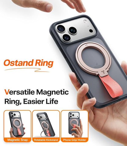 TORRAS 2025 Upgrade (Gen 6.0) Magnetic Phone Grip Holder Kickstand with Braided Strap, Fit for MagSafe Ring Removable, for iPhone 17 16,15, 14, 13 12 Pro/Max Samsung, Google (Rose Gold), Ostand Ring