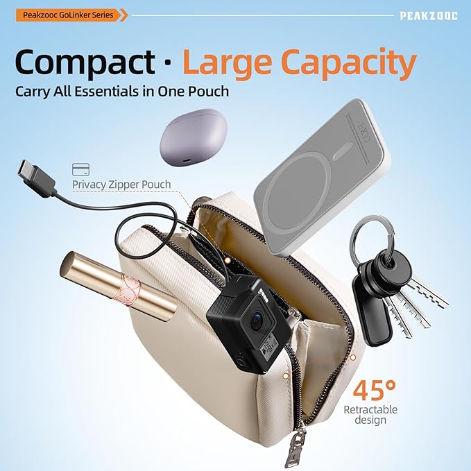 Phone Lanyard Crossbody for Women, Clip and Go Adjustable Phone Strap Crossbody with Detachable Pouch for Daily Carry, Beige