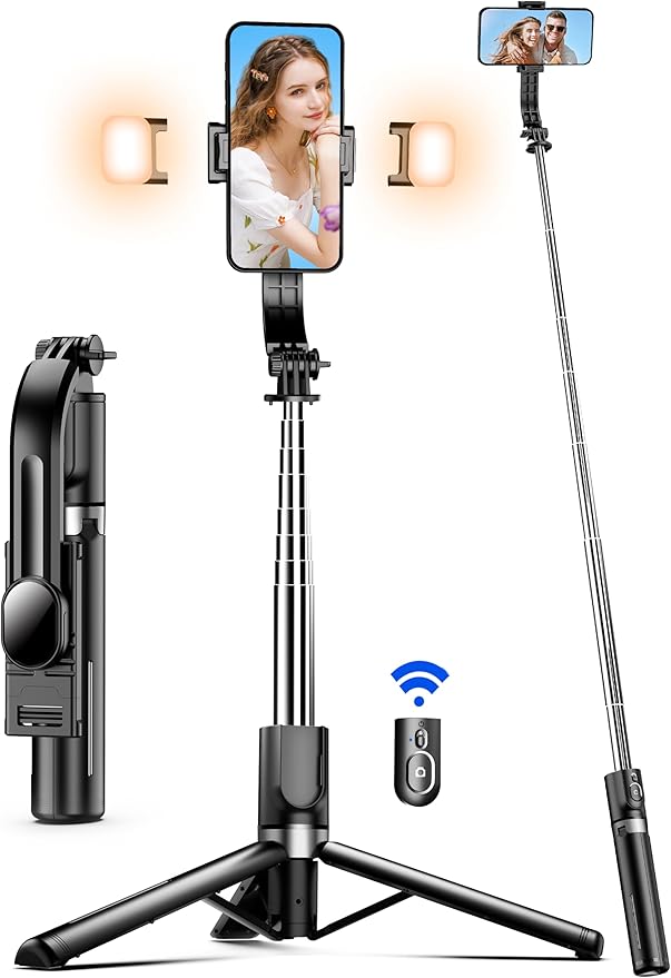 45 inch selfie stick tripod with 2 built in lights and wireless remote