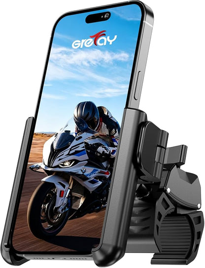 Grefay Bike Phone Holder Motorcycle Phone Holder 1S Quick Release& 360° Rotation Bike Phone Mount, Universal Motorbike Bicycle Phone Holder for iPhone 17/16/15/14 Pro Max, 3.5-7.0 Inch Smartphones