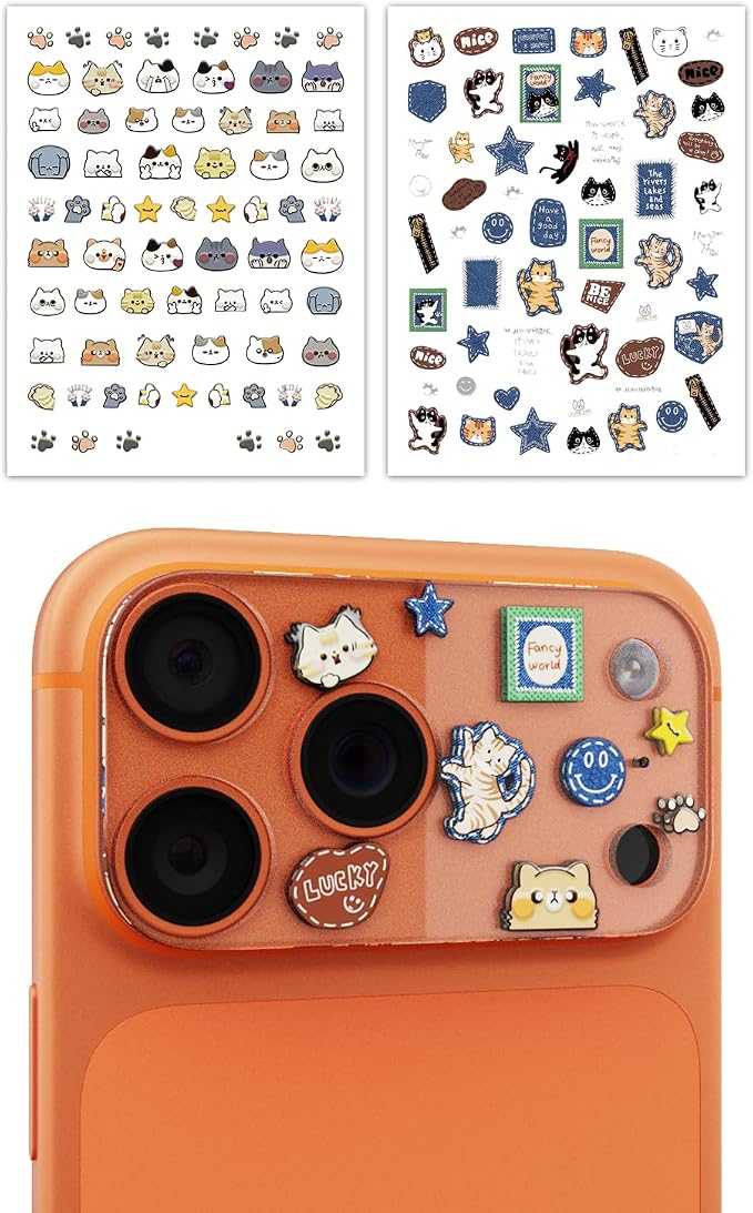 2-Pack Camera Lens Protector for iPhone 17 Pro Max, Premium Acrylic Cover, Case Friendly, Lens Opening Design, No Affect on Night Shots, Featuring DIY Cartoon Stickers - Cartoon Cat