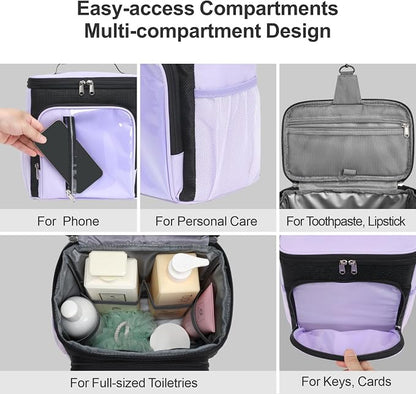 F-color Shower Caddy Portable for College Dorm Essentials - Large Hanging Sturdy Handle Toiletry Tote Bag with Hook, Multiple Pockets, Quick Dry Organizer for Camping, Travel, Gym, Purple