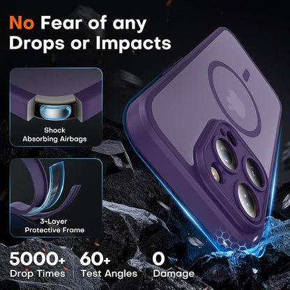TOCOL for Phone 15 Pro Case, Compatible with Magsafe Charger, Full Camera Protection, Drop Protection, Translucent Matte Phone Case for iPhone 15 Pro 6.1 inch (Midnight Purple)