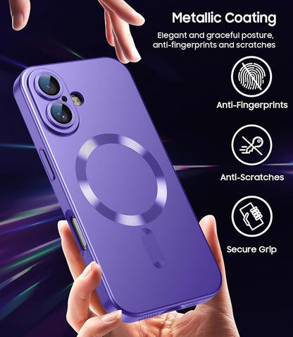 Magnetic for iPhone 17 Case [Compatible with MagSafe][Built-in Camera Lens Protector] Slim Thin Soft Silicone Bumper Shockproof Metallic Luster Phone Case (Purple)