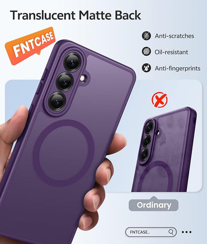 FNTCASE for Samsung Galaxy S26 Case: [Fit for Magsafe] [Full Camera Protection & Screen Protector] Translucent Matte Military Grade - Shockproof Protective Phone Cover for Samsung S 26 - Deep Purple