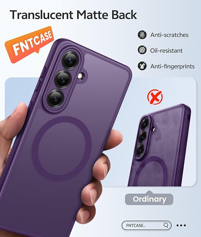 FNTCASE for Samsung Galaxy S26+ Plus Case: [Fit for Magsafe] [Full Camera Protection + Screen Protector] Translucent Matte Military Grade - Shockproof Protective Phone Cover for S26 Plus - Deep Purple