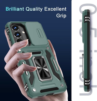 DEERLAMN Case for Samsung Galaxy S26 6.3-Inch with Slide Camera Cover+Screen Protector(1 Pack), Rotated Ring Kickstand Military Grade Shockproof Protective Cover-Green