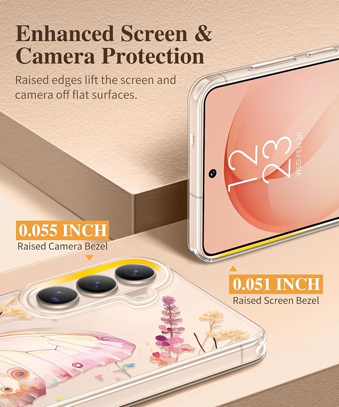 GVIEWIN for Samsung Galaxy S26 Plus Case, Clear Floral Slim Shockproof Protective Women Phone Case, Non-Yellowing, with Screen Protector&Camera Lens Protector for S26 Plus 6.7", Magic Butterfly
