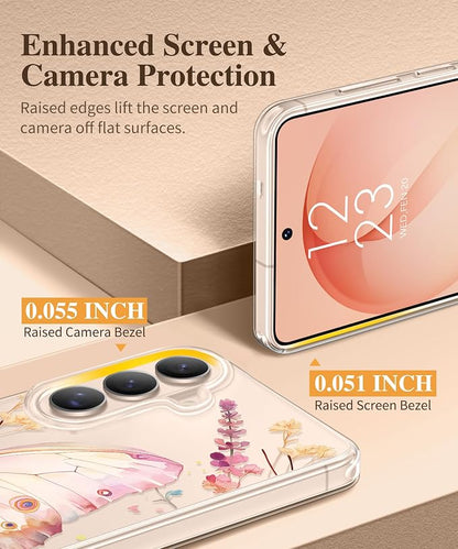 GVIEWIN for Samsung Galaxy S26 Plus Case, Clear Floral Slim Shockproof Protective Women Phone Case, Non-Yellowing, with Screen Protector&Camera Lens Protector for S26 Plus 6.7", Magic Butterfly