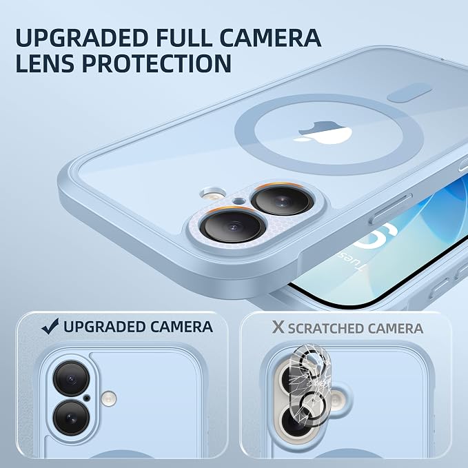 BERFY for iPhone 17 Case, Compatible with MagSafe, Built-in Glass Screen Protector, Camera Protection, Shockproof Full Body Phone case 6.3", Clear Blue