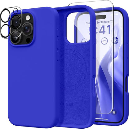 GONEZ Magnetic for iPhone 16 Pro Max Case, Compatible with MagSafe, Liquid Silicone Case, with Screen Protector + Camera Protector, Full Body Protective Shockproof Phone Cover 6.9", Cobalt Blue