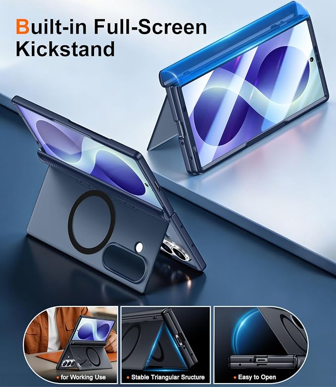 SPIDERCASE Magnetic for Samsung Galaxy Z Fold 8 Ultra Case, Blue | Built-in [Screen Protector] [Stable Kickstand] [Hinge Protection] [Compatible with Magsafe] Military Grade Protective Cover