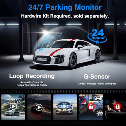 360 Degree View 4 Channel Mirror Dash Cam Detached Camera for Cars，Dash Cam Front and Rear Side(Left,Right),12'' Rear View Mirror Camera1080Px4,WiFi,Night Vision,GPS,Parking Monitor,Free 128GB Card