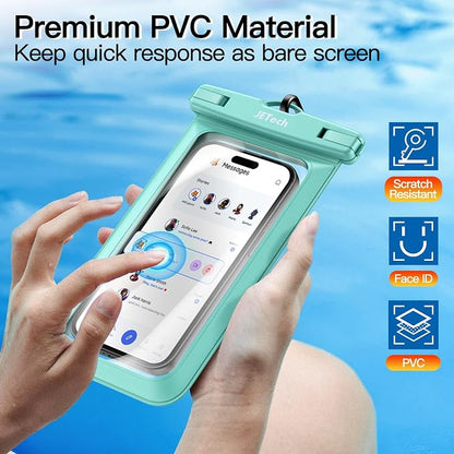 JETech Waterproof Phone Pouch, 2 Pack Water Proof Case for iPhone 17e 17 16e 16 15 14 Air Pro Max Plus, Galaxy S26 S25 Ultra, Pixel 10 Series and Others up to 7.2 Inch, IPX8 Dry Bag (Black+Green)