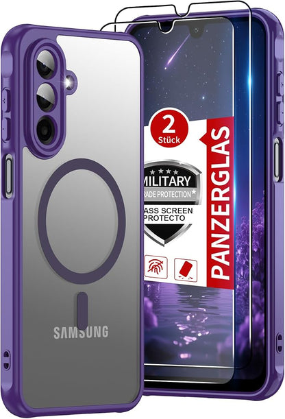 for Galaxy A17 5G Phone Case: Samsung A17 Phone Case with 2PC Tempered Glass Screen Protector, Wireless Charging Samsung A17 5G Case Matte Translucent Soft-Touch & Shockproof Funda para A 17,Purple