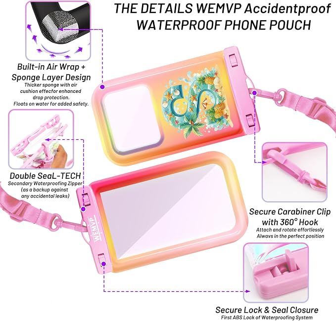 Personalized Initial Waterproof Phone Pouch Case - IPX8 Cellphone Dry Bag with Lanyard for iPhone 16/15/14/13/12 Pro Max (6.1–6.9"), Beach & Cruise Ship Essentials with Monogrammed Design (Pink, S)