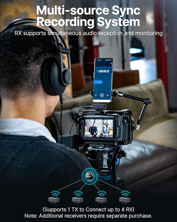 BOYA BOYALINK 3 Wireless Lavalier Mini Microphones for iPhone 15-16/Android/PC/Camera,AI Noise Cancellation,48kHz/24Bit Studio Sound,APP Control,984ft 30h Battery with Charging Case for Vlog Interview