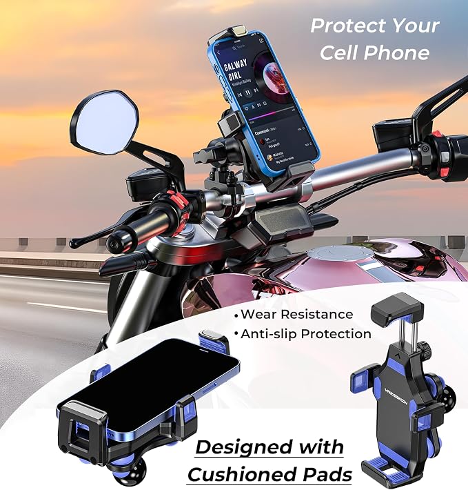 VAZESWIN Motorcycle Phone Mount [Vibration Dampener] [High-Speed Secure Lock] Anti-Shake Motorcycle Cellphone Holder, Bike Phone Mount with Short Arm for 0.5"-1.26" Handlebar, 4.7"-7.2" Smartphone