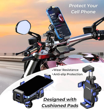 VAZESWIN Motorcycle Phone Mount [Vibration Dampener] [High-Speed Secure Lock] Anti-Shake Motorcycle Cellphone Holder, Bike Phone Mount with Short Arm for 0.5"-1.26" Handlebar, 4.7"-7.2" Smartphone