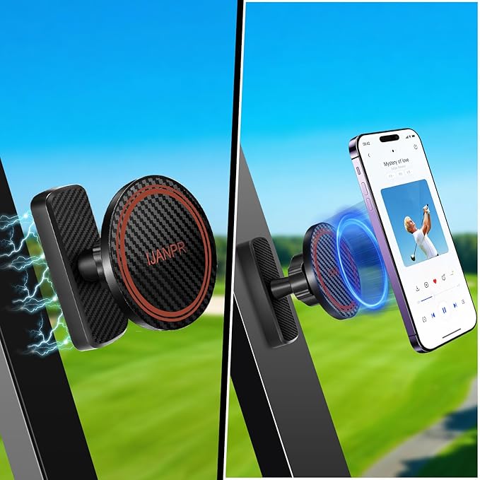 Magnetic Golf Cart Phone Holder Mount, Magnetic Phone Holder for Gym, Compatible with All Phones, Golfing Accessories Essentials Gifts for Men Women（Black）