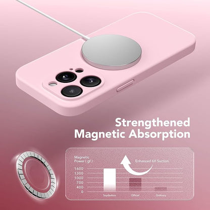 Magnetic for iPhone 13 Pro Max Case, Compatible with MagSafe, [Full Camera Protection][Screen Protector] Silicone Shockproof Protective Phone Case for iPhone 13 Pro Max 6.7", Chalk Pink