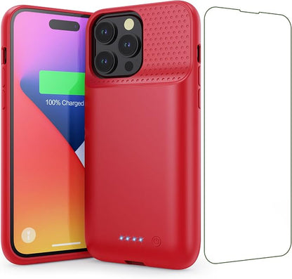Battery Case for iPhone 14 Pro Max,14 Plus and 13 pro Max, Real 8600mAh Rechargeable Smart Extended Charging Case, Ultra-Slim Portable Protective Battery Pack (6.7 inch) Red