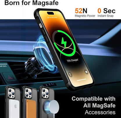 360° Magnetic Swivel Ring for iPhone 14 pro case, Built-in Metal Stand and Ring Holder, Magsafe Compatible, Military Grade Protection, Shock Resistant - Black
