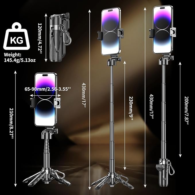 Selfie Sticks for iPhone, 4-in-1 Multi-Functional Phone Tripod with Remote Control, Pocket-Sized Mini Selfie Stick, Suitable for Photography, Live Streaming, Outdoor Travel Essentials