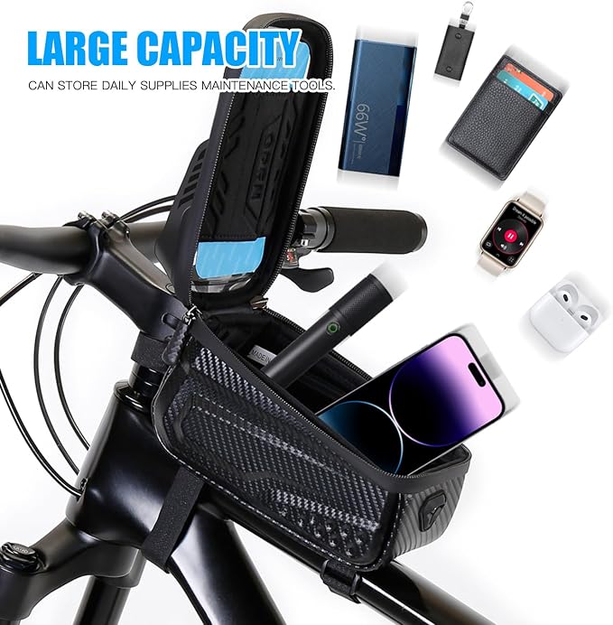 Bike Bag,LLTTLTMM,Bicycle Bag Waterproof,Bike Bags For Bicycles,Bike Frame Bag,Bike Phone Holder,Bike Accessories For Adult Bikes,Long Extension Strap, Top Tube Bike Bag Under 7", Large Capacity