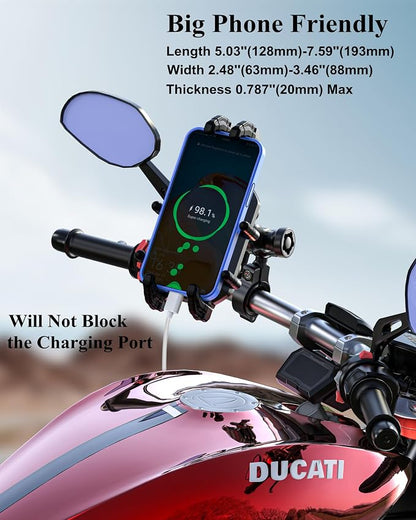 BRCOVAN Anti-Theft Motorcycle Phone Mount Holder with Vibration Dampener & Secure Lock, Adjustable Handlebar Cellphone Clamp for Bike Bicycle Scooter ATV, Fit 5.4-7.2'' Smartphone, Big Phone Friendly