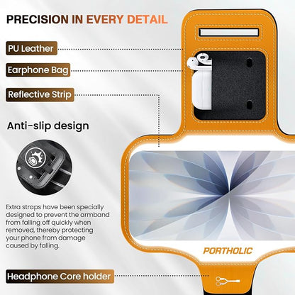 PORTHOLIC 2026 Running Armband Water Resistant Sports Phone Holder Case with Extension Strap,Card Slot Up to 6.9" Phone for iPhone 17/16/15/14/13 Plus Air Pro Max XR/XS, Galaxy S25/24/S10