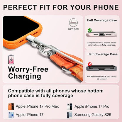 Phone Lanyard Crossbody with 2 Phone Tabs, Adjustable Anti Theft Phone Strap for iPhone & Android, Universal Skin-Friendly Cell Phone Neck Lanyard for Travel Hiking Cycling Shopping (Orange)