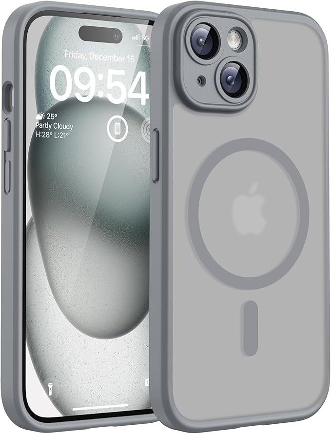 TOCOL for Phone 15 Case, Compatible with Magsafe Charger, Full Camera Protection, Drop Protection, Translucent Matte Phone Case for iPhone 15 6.1 inch (Gray)