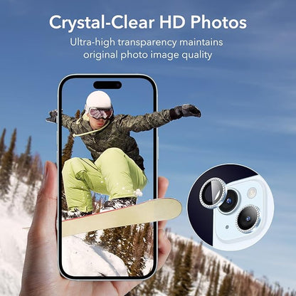 ESR 2 Pack Camera Lens Protector for iPhone 15/15 Plus/14/14 Plus, Ultra-tough HD Individual Lens Protectors, Scratch Resistant, Ultra-thin Tempered Glass, Armorite Series, Rhinestone Blue