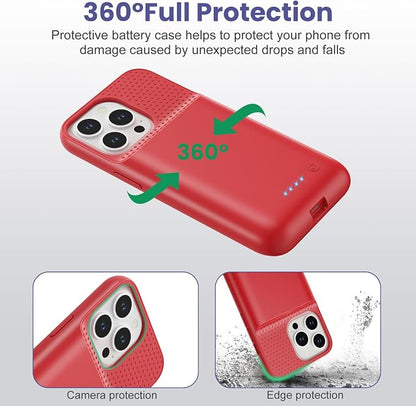 Battery Case for iPhone 13/13Pro/14,7500mah Ultra-Slim Protective Charging Case, Portable Rechargeable Expandable Battery Charger Cover Compatible with iPhone 13/13Pro/14 (6.1 Inch)-Red