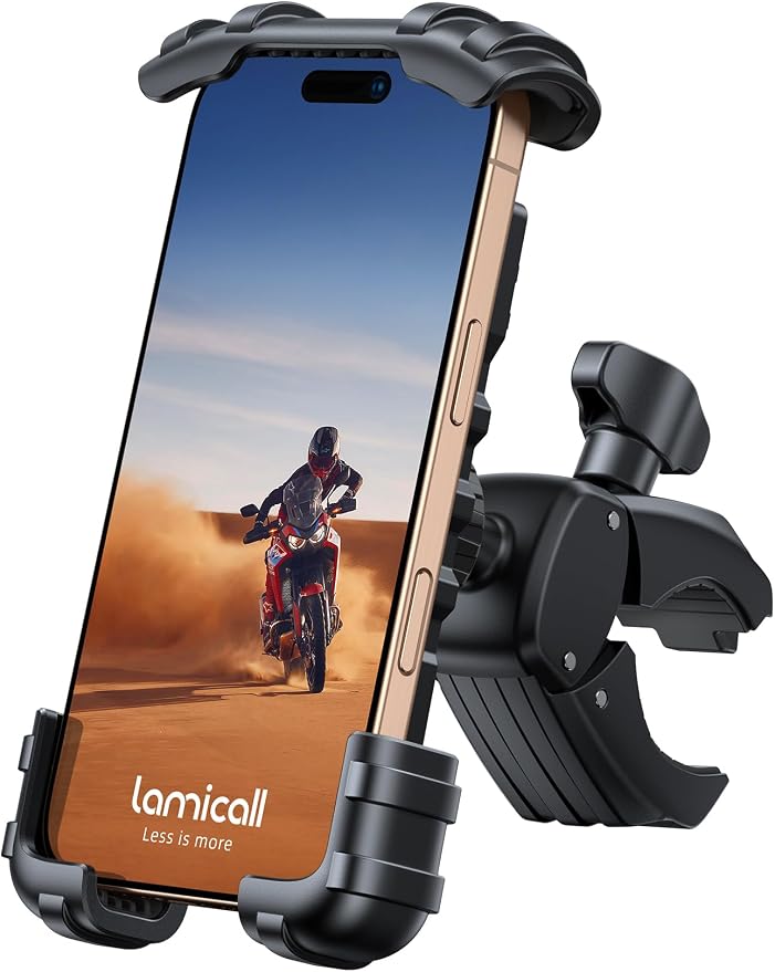 Lamicall Bike Phone Holder Mount - [Lockable & Rotating] Motorcycle Handlebar Phone Mount Clamp, Gifts, E-Bike, ATV Scooter Phone Clip for iPhone Air 17 16 15 14 Pro Max Plus, S20, 4.7-6.8" Cellphone