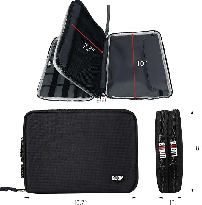 BUBM Double Layer Electronics Organizer/Travel Gadget Bag For Cables,Memory Cards,Flash Hard Drive and More,Fit For iPad Or Tablet(Up To 9.7")--Large, Black | Travel Gadget Bag For Cables, Memory Cards, Flash Hard Drive and More, Fit For iPad or Tablet...