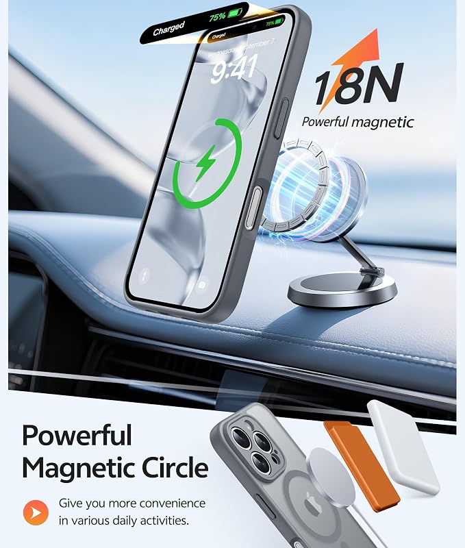 FNTCASE for iPhone 16 Pro Case: [Compatible with Magsafe] Translucent Matte Magnetic Phone Cover - Military Grade Drop Protection Shockproof Protective Cases - Gray
