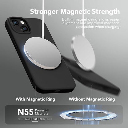 GONEZ Magnetic for iPhone 14 Case, Compatible with Magsafe, with Screen Protector + Camera Protector, Anti-Scratch Microfiber Lining, Liquid Silicone Shockproof Protective Phone Case, Black