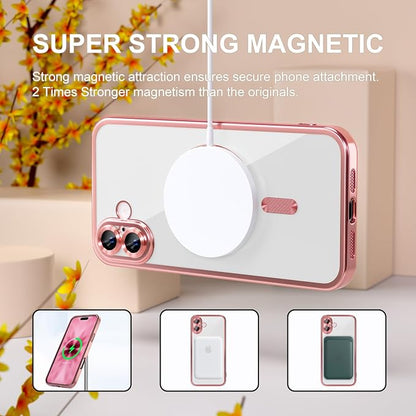 Misea Magnetic for iPhone 17 Case Compatible with MagSafe [Never Yellowing] [Military Grade Drop Protection] Full Camera Lens Protector Plating Soft Clear Phone Case for Women, Pink