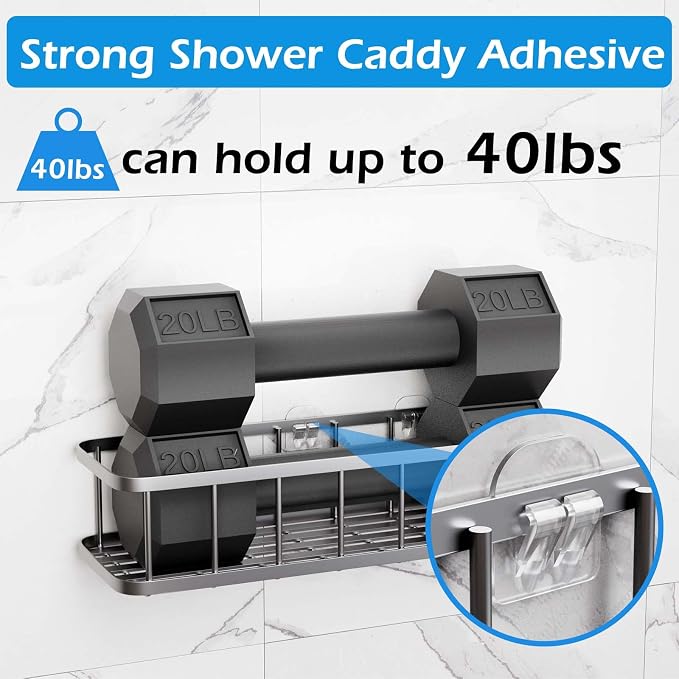 Lsnisni 12 Pack Shower Caddy Adhesive Replacement, Shower Adhesive Strips, Strong Adhesive Hooks, Waterproof Sticker, No Drilling, for Bathroom Shelf and Kitchen Racks