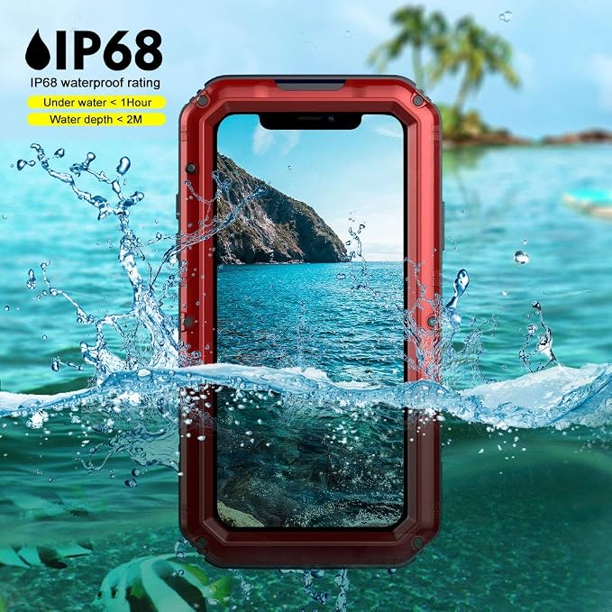 Beasyjoy for iPhone 11 Heavy Duty Waterproof Metal Case - Full Body Protective Shockproof Dustproof Military Grade Rugged Defender Outdoor Case (Red)